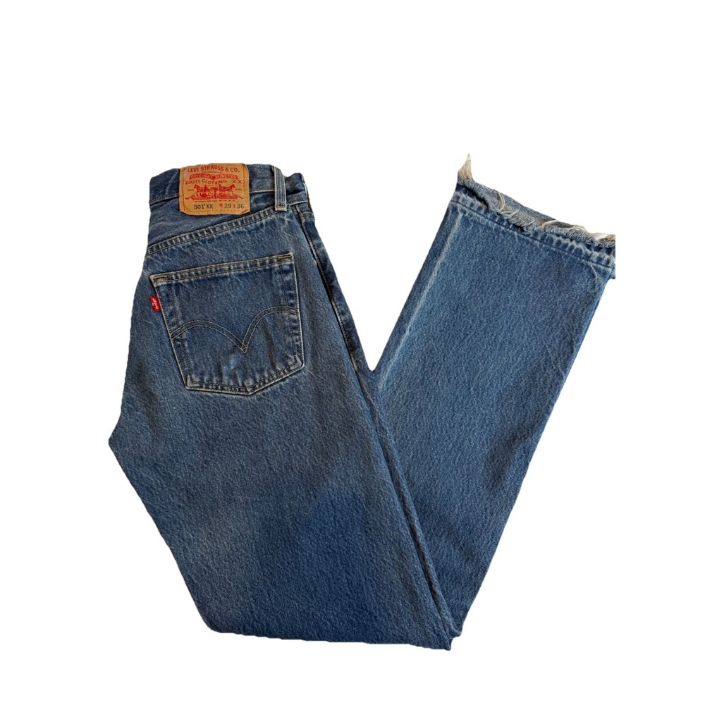 Levis 501xx Y2K Vintage Jean Sz 29x36 Womens Medium Wash Blue Long Boho Western - Picture 7 of 11